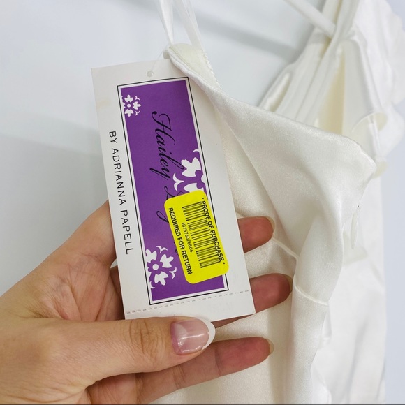 Hailey Logan Adrianna Papell White Cream One Shoulder Satin Ruffle Dress Large - Picture 8 of 10